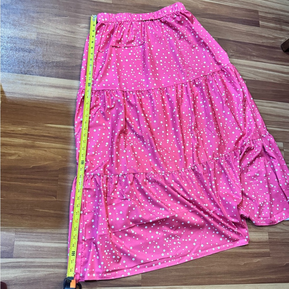 SHEIN Vibrant Pink Maxi Skirt with White Dots